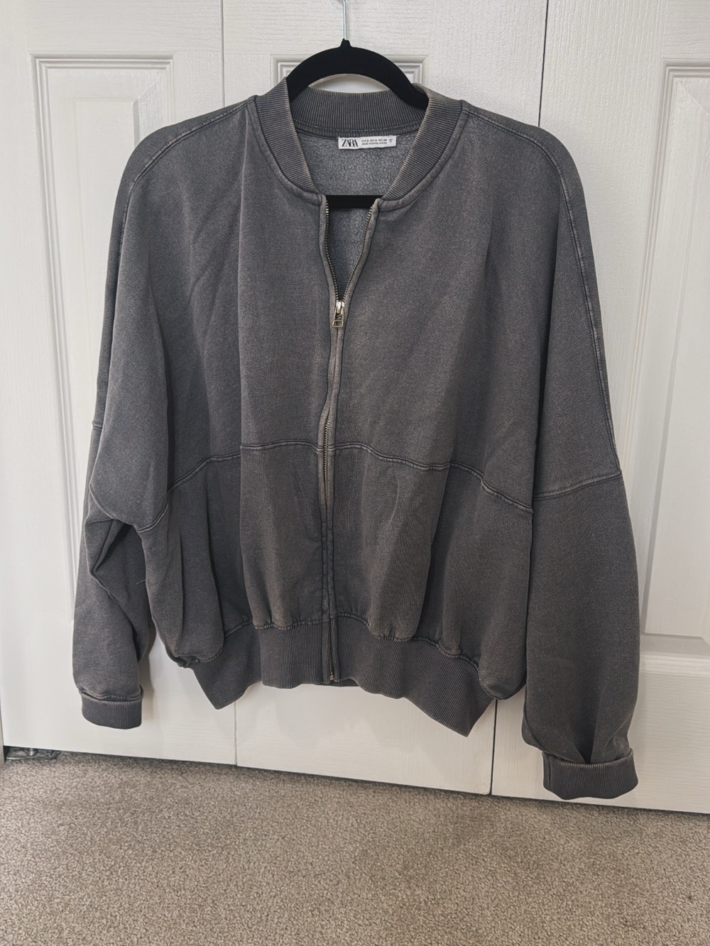 Zara Oversized Zip-Up Bomber Jacket Washed Grey size S